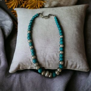 Turquoise and hammered silver beaded necklace from Coldwater Creek